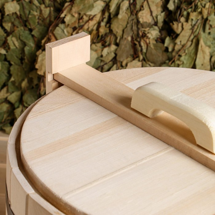 Кадка-бочка для засолки из липы, 25 л, нержавеющий обруч, с крышкой, Кадка-бочка для засолки из липы, 25 л, нержавеющий обруч, с крышкой, "Добропаровъ"