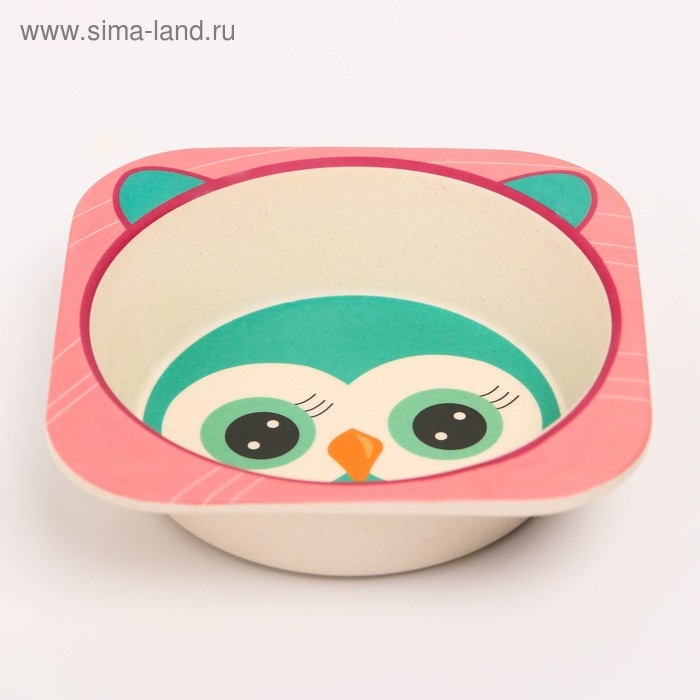 Набор детской бамбуковой посуды «Совушка», тарелка, миска, стакан, приборы, 5 предметов Набор детской бамбуковой посуды «Совушка», тарелка, миска, стакан, приборы, 5 предметов