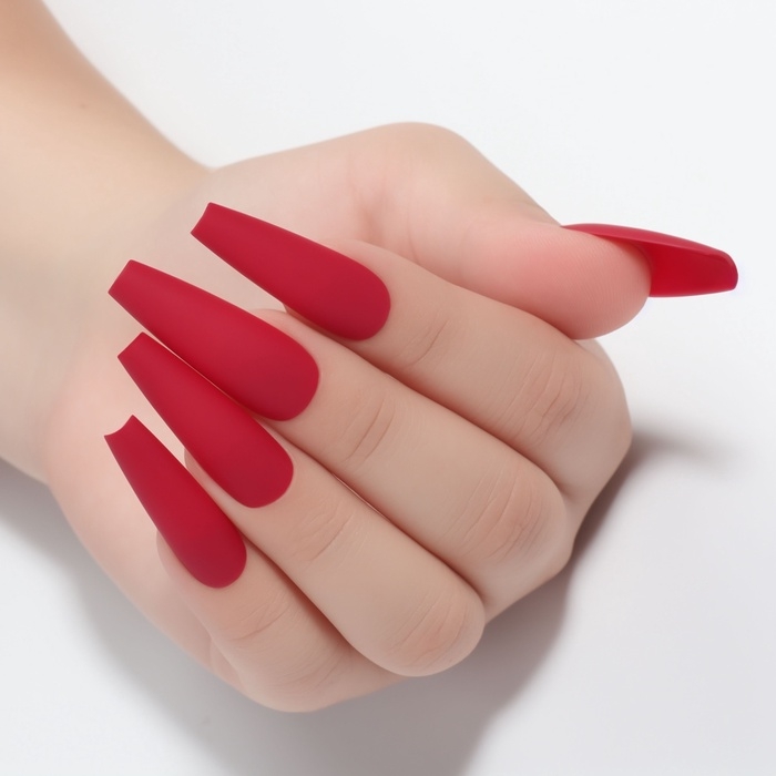 Накладные ногти, 12 шт, с клеевыми пластинами, форма балерина, матовый/хромированный, цвет бордовый/красный Накладные ногти, 12 шт, с клеевыми пластинами, форма балерина, матовый/хромированный, цвет бордовый/красный