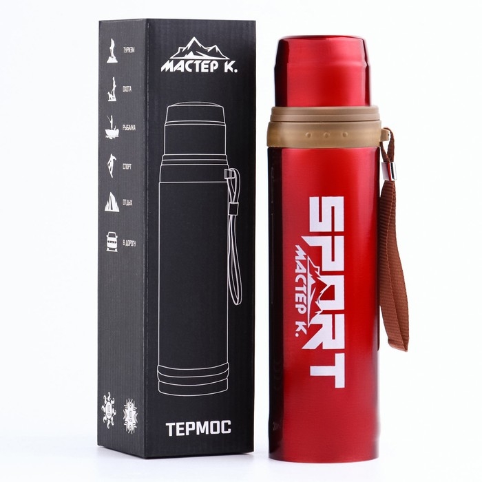 Термос, 550 мл, Гильза "Мастер К. Спорт",  с кружкой, сохраняет тепло 10 ч, 7 х 28 см, красный 50899