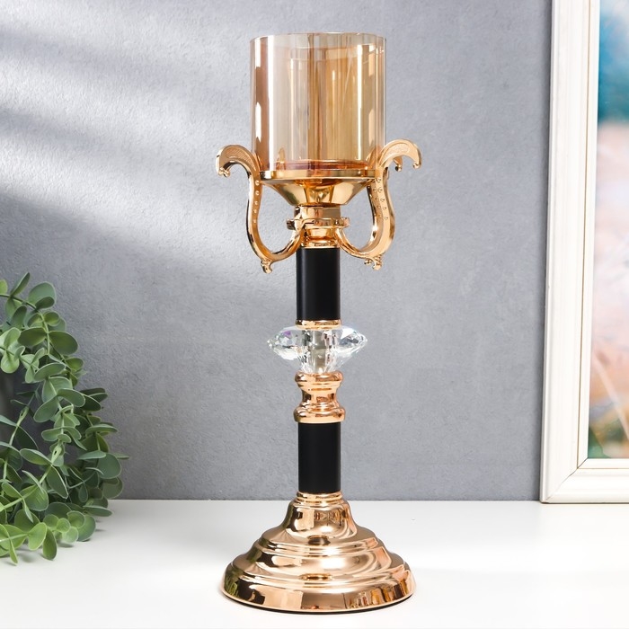 Подсвечник металл, стекло на 1 свечу Подсвечник металл, стекло на 1 свечу "Карино" d-7 см, золото 15,5х15,5х33 см