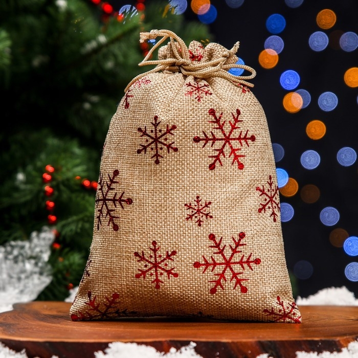 Новый год. Мешочек подарочный из холщи Новый год. Мешочек подарочный из холщи "Снежинки", 15 х 20 см