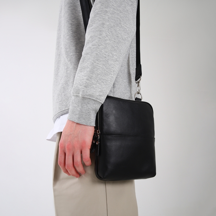 Сумка мужская TEXTURA, через плечо, натуральная кожа, цвет чёрный Сумка мужская TEXTURA, через плечо, натуральная кожа, цвет чёрный