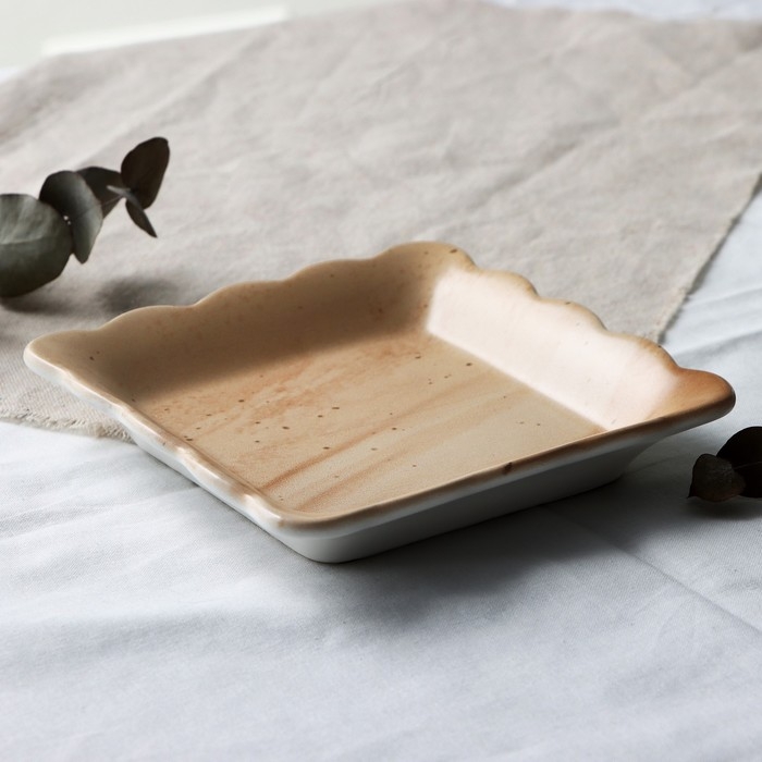 Тарелка глубокая керамическая «Самоцвет», 14 х 14 см, цвет бежевый Тарелка глубокая керамическая «Самоцвет», 14 х 14 см, цвет бежевый