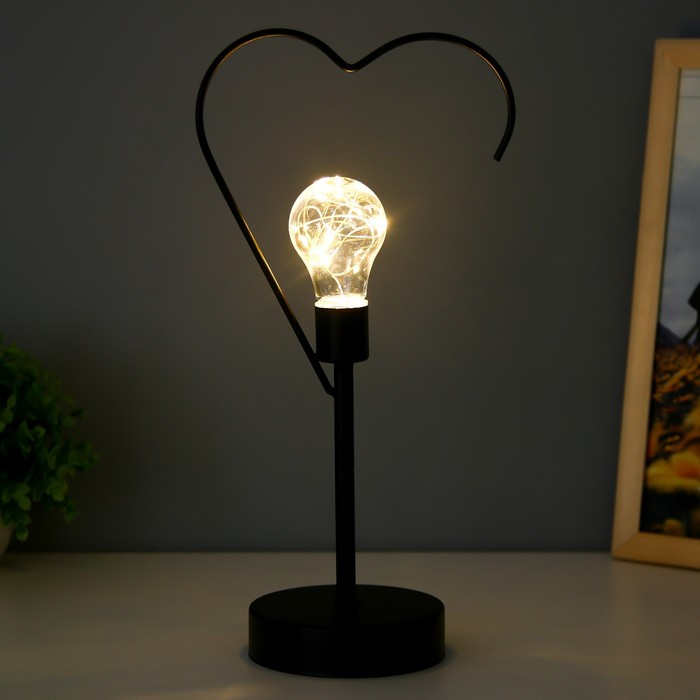 Ночник настольный Ночник настольный "Сердце" LED от батареек 3хААА черный 11х16,5х36,4 см RISALUX