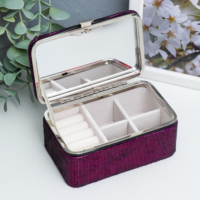 Шкатулка кожзам для украшений  Шкатулка кожзам для украшений "Мелкие квадратики. Фиолет" 6х7х12 см