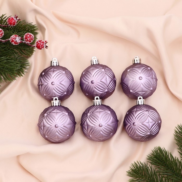 Набор шаров пластик d-6 см, 6 шт Набор шаров пластик d-6 см, 6 шт "Пальметта" сиреневый