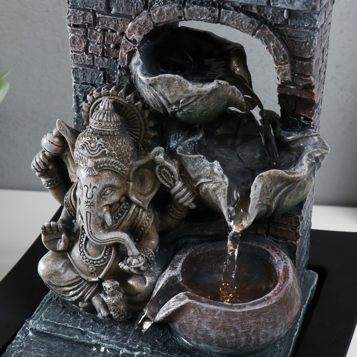 Фонтан настольный от сети, подсветка Фонтан настольный от сети, подсветка "Ганеша у каменного фонтана" серый 20,5х20,5х26 см