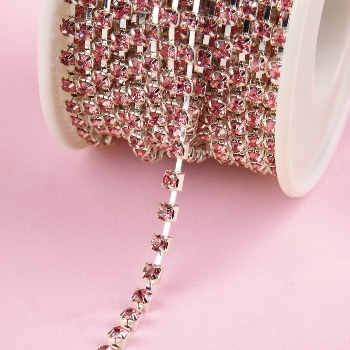 Цепь со стразами, металл, стекло, 3 мм, SS12, 9 ± 1 м, цвет розовый Цепь со стразами, металл, стекло, 3 мм, SS12, 9 ± 1 м, цвет розовый