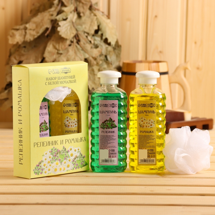 Шампунь Шампунь "Репейник и Ромашка", 2 шт по 250 мл + мочалка