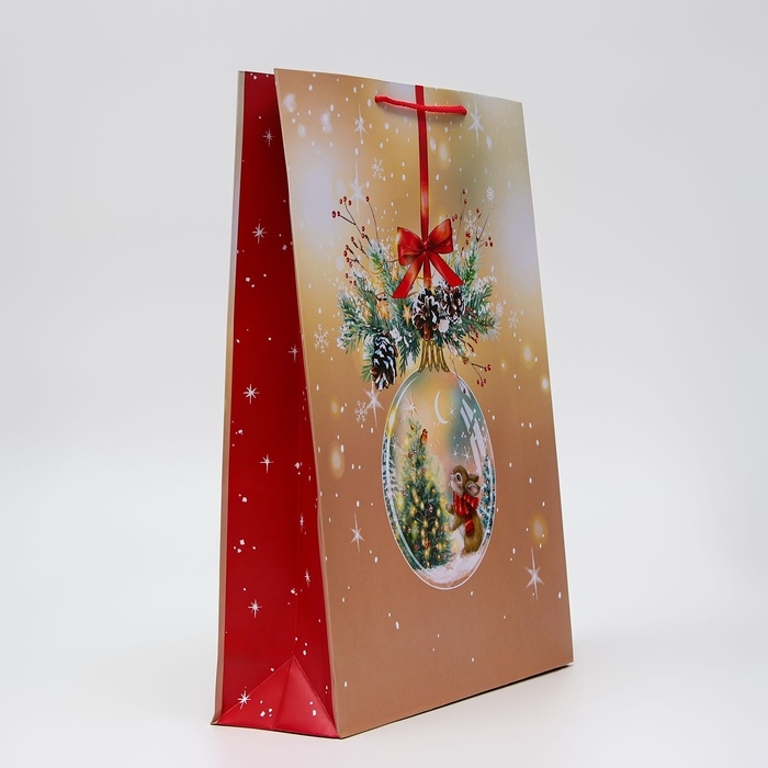 Новый год. Пакет подарочный "Стеклянный шар", 33 х 42,5 х 10 см.