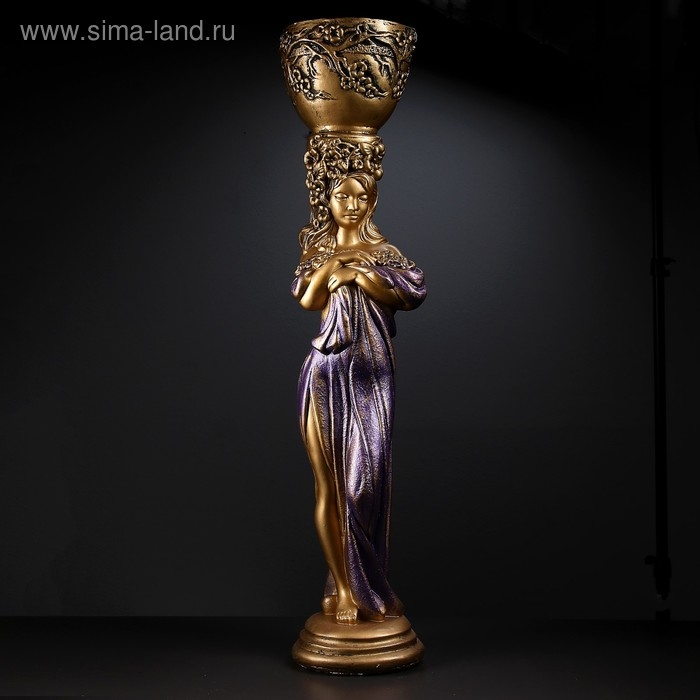 Фигура с кашпо  Фигура с кашпо "Девушка стоя с цветами" фиолетовая, 104х23х25см