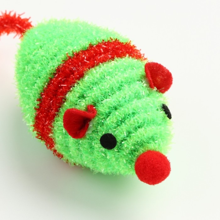 Мышь новогодняя погремушка с бубенчиком, 8 см, зелёная/красная Мышь новогодняя погремушка с бубенчиком, 8 см, зелёная/красная