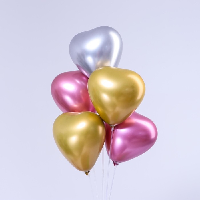 Шар латексный 12 Шар латексный 12" «Сердце», хром, набор 5 шт., МИКС
