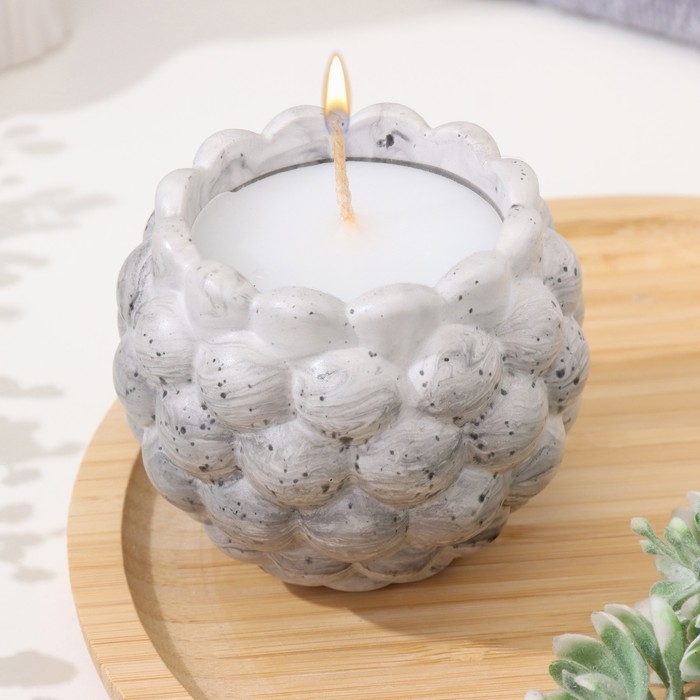 Свеча  Свеча "Шар" в подсвечнике с шарообразными гранями из гипса,8х7см,мрамор с чёрными полосками