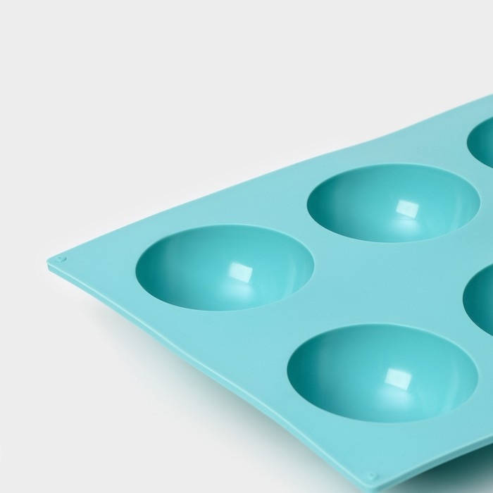 Форма для выпечки Доляна «Полусфера», силикон, 29×17 см, 8 ячеек (d=5,8 см), цвет голубой Форма для выпечки Доляна «Полусфера», силикон, 29×17 см, 8 ячеек (d=5,8 см), цвет голубой