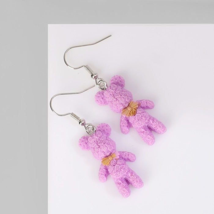 Серьги ассорти «Радость» медведи, цвет розовый в серебре Серьги ассорти «Радость» медведи, цвет розовый в серебре