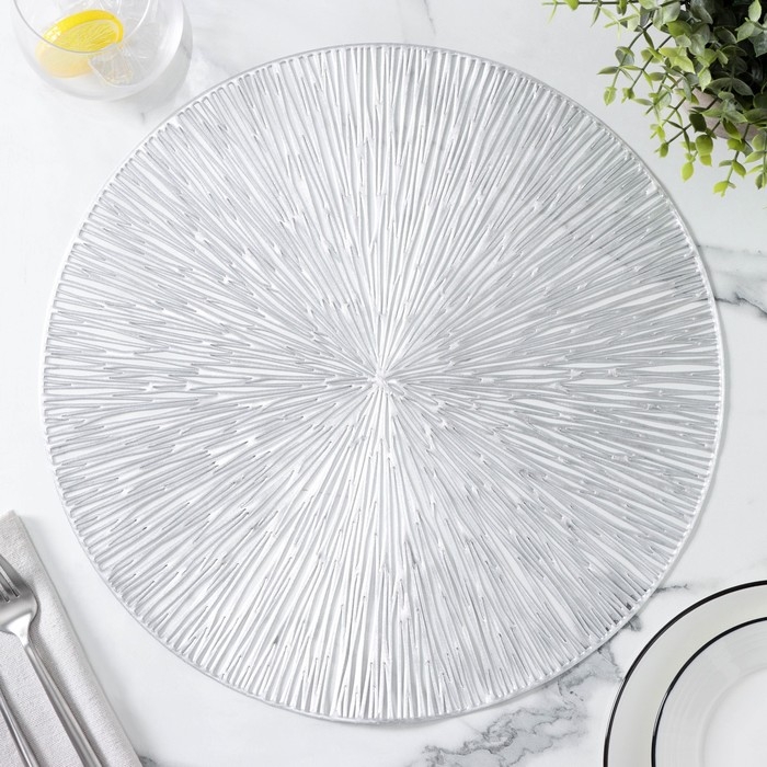 Набор салфеток сервировочных на стол Доляна «Сияние», d=38 см, 4 шт, цвет серебряный Набор салфеток сервировочных на стол Доляна «Сияние», d=38 см, 4 шт, цвет серебряный
