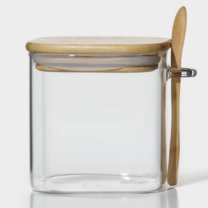 Банка стеклянная для хранения сыпучих продуктов с ложкой BellaTenero «Эко» 750 мл, 10×11 см, с бамбуковой крышкой Банка стеклянная для хранения сыпучих продуктов с ложкой BellaTenero «Эко» 750 мл, 10×11 см, с бамбуковой крышкой