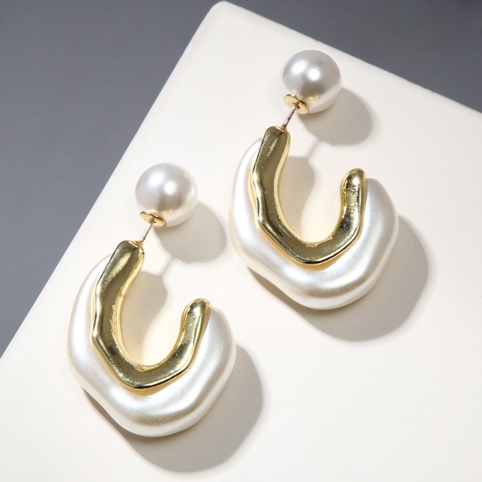 Серьги с жемчугом «Течение» бусина, цвет белый в золоте Серьги с жемчугом «Течение» бусина, цвет белый в золоте