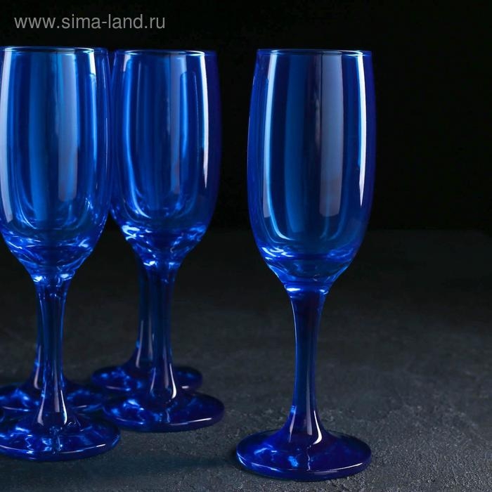 Набор бокалов для шампанского «Радуга», 190 мл, 6 шт, цвет кобальт Набор бокалов для шампанского «Радуга», 190 мл, 6 шт, цвет кобальт