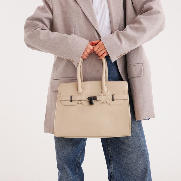 Сумка женская тоут, на молнии, цвет светло-бежевый