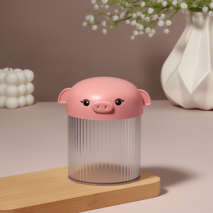 Органайзер для ватных палочек «Хрюшка», с крышкой, d=7.7×10.3 см, в пакете, розовый,прозрачный Органайзер для ватных палочек «Хрюшка», с крышкой, d=7.7×10.3 см, в пакете, розовый,прозрачный