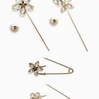 Набор булавок (4 шт.) &laquo;Цветы&raquo;, 8 см, белый в золоте