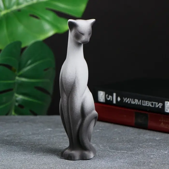 Фигурка керамика &laquo;Кошка Багира наклоненная&raquo;, серо-чёрный, 4&times;5&times;20 см