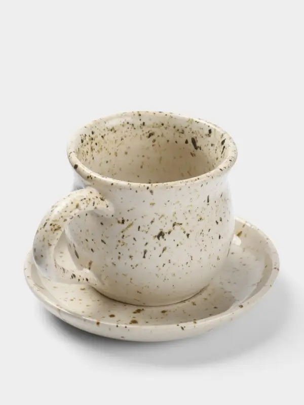 Чашка с блюдцем &laquo;Камень 1&raquo;, 13&times;13&times;9 см, керамика, бежевая в крошку