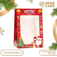 Пакет ламинированный подарочный с окном &laquo;Дед мороз&raquo; 24&times;35&times;14 см, зеленый