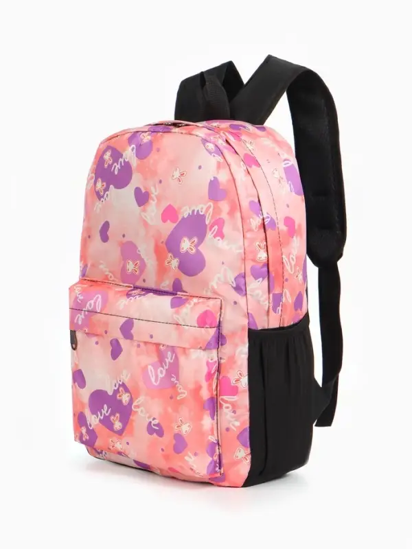 Рюкзак школьный на молнии, с карманами, с рисунком, размер 30&times;13&times;42 см, розовый