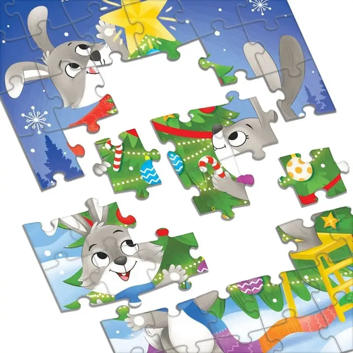Пазл детский «Новый Год у зайчиков», 54 элемента