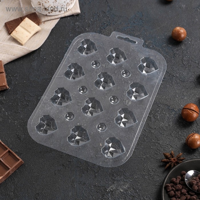 Форма для шоколада и конфет «Конфеты Граненое Сердце», пластик, прозрачная Форма для шоколада и конфет «Конфеты Граненое Сердце», пластик, прозрачная
