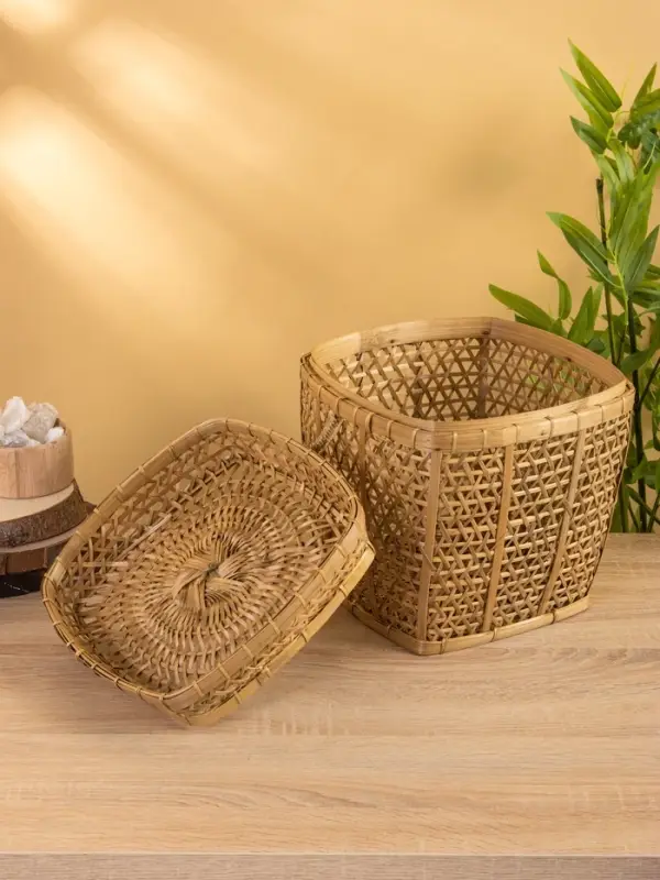 Корзина плетёная  Корзина плетёная "Баскет" бамбук 27х27х37 см, светлая