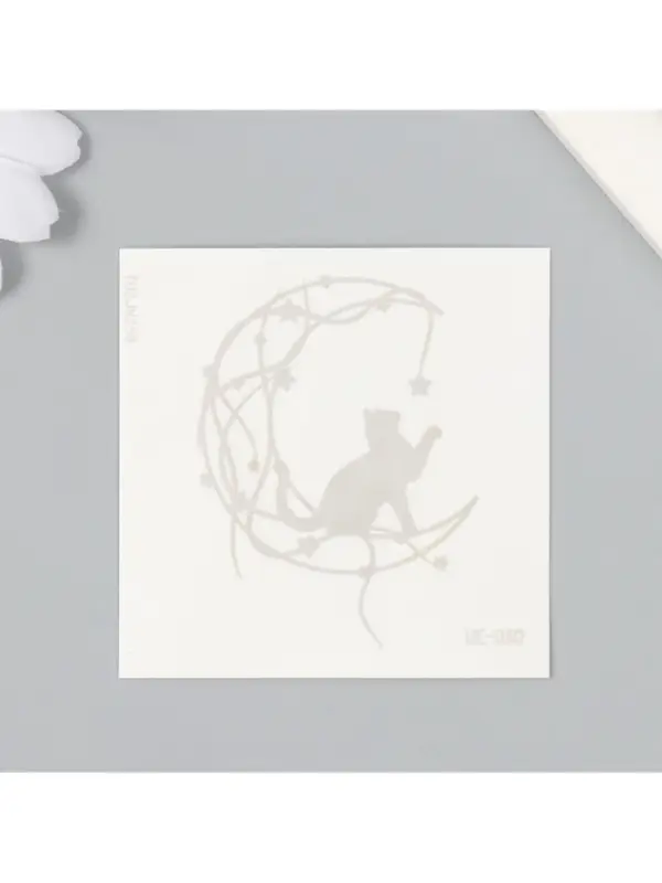 Переводная тату на тело синяя водостойкая «Кошка на месяце: ловит звёзды», 6×6 см