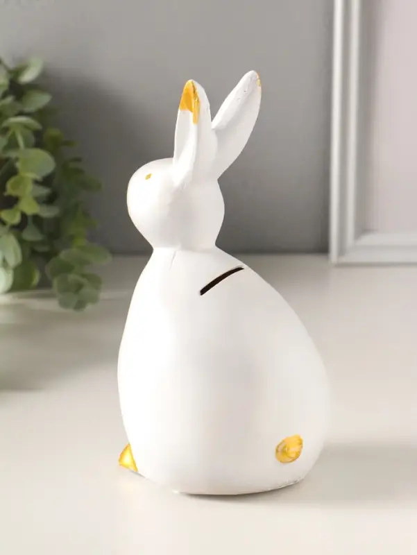 Копилка полистоун "Кролик" 21,5х10 см, белый с золотом