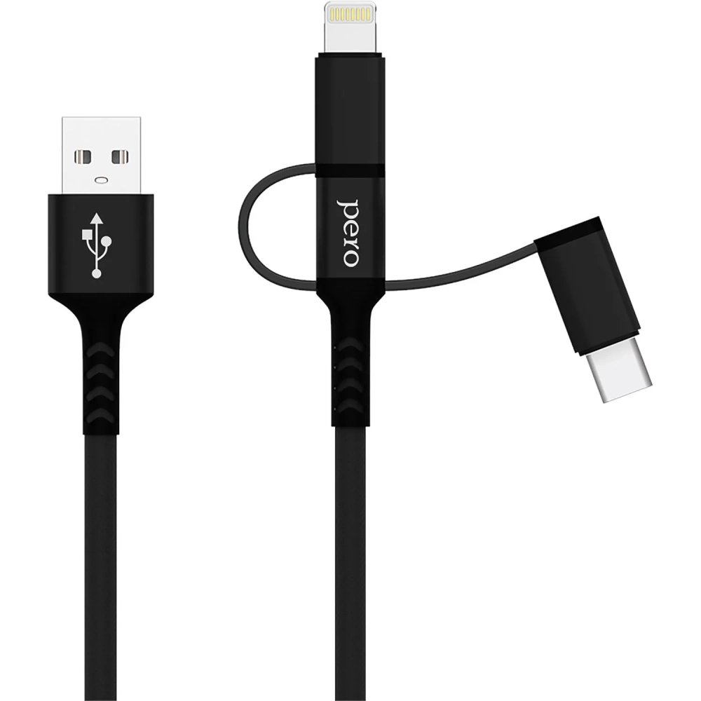 Кабель PERO, DC-06, 2.4А, 2м, Lightning/micro USB/Type-C, черный