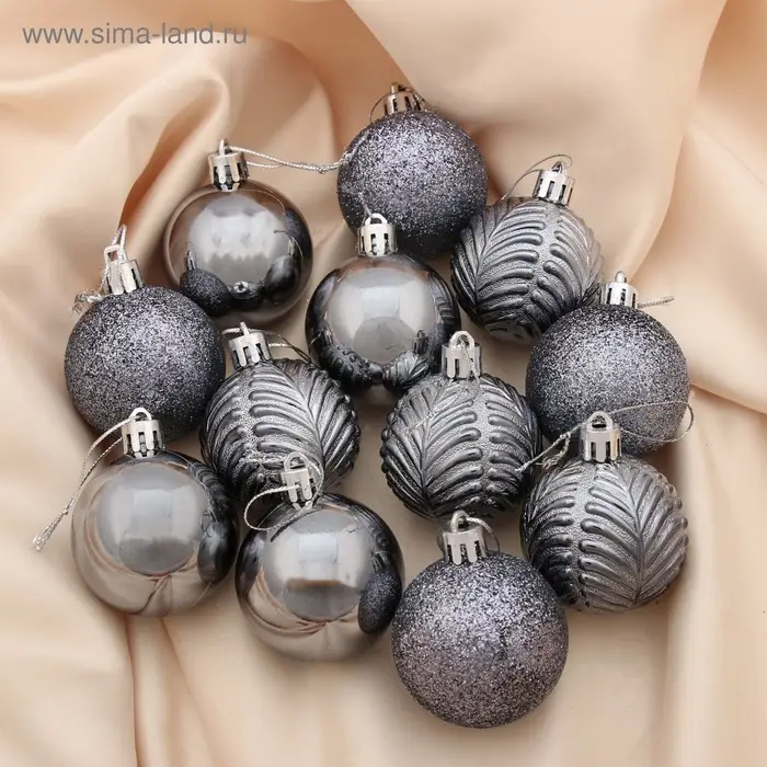 Ёлочные игрушки &laquo;Новогодние ветви&raquo;, шары новогодние, набор 12 шт., d=5 см, серый