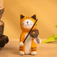 Сувенир «Кот скрипач», 3.5×8×8 см, дерево, оранжевый