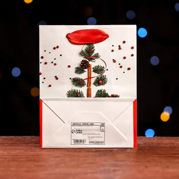 Пакет ламинированный "Шишки на елочке" 11,5 х 14,5 х 6 см