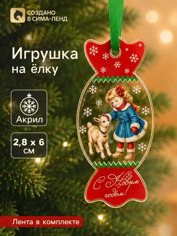 Елочная игрушка, акрил, 2.8&times;6 см &laquo;С Новым годом! Козочка&raquo;