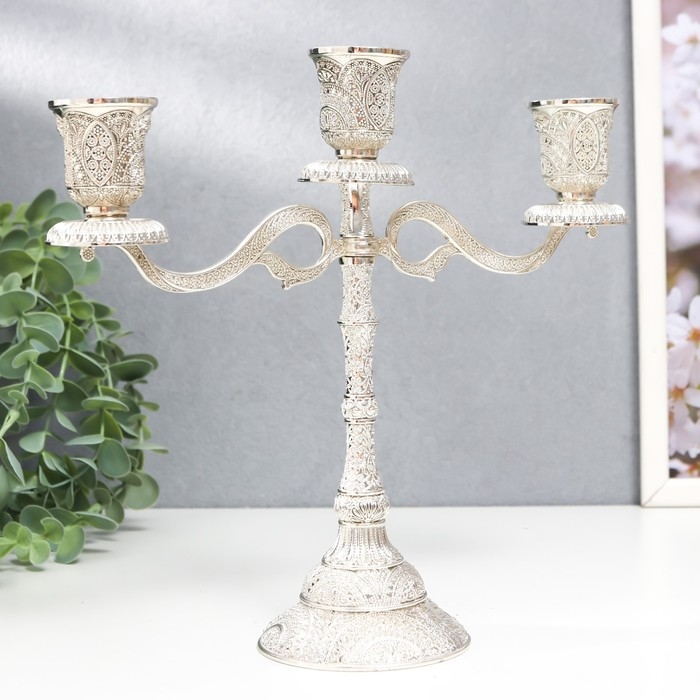 Подсвечник металл на 3 свечи "Раджа" состаренное серебро 22,5х8х24 см