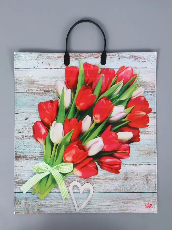Пакет Букет тюльпанов - пластиковая ручка 44 х 40 см 100 мкм