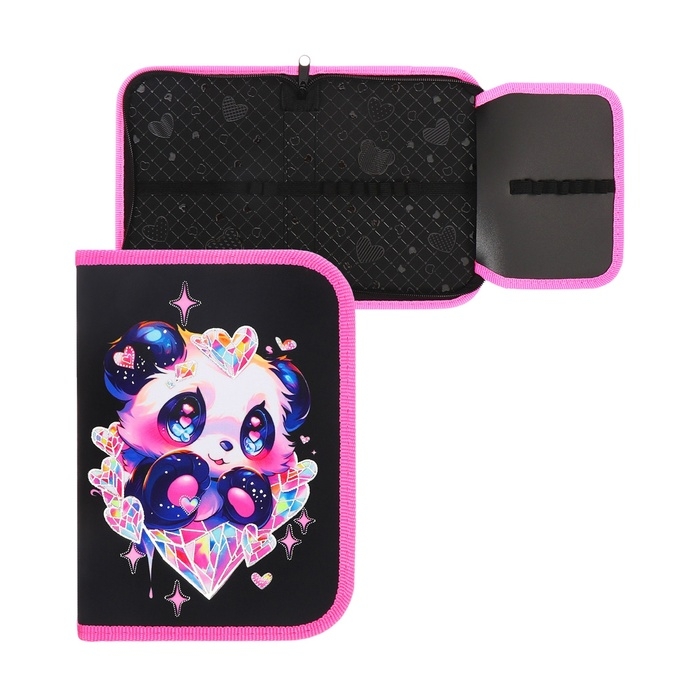 Пенал 1 секция 130 х 190 х 30 мм, с откидной планкой, ПКТ 07-22-19 Пенал 1 секция 130 х 190 х 30 мм, с откидной планкой, ПКТ 07-22-19 "Панда в сердечках" ламинированный картон