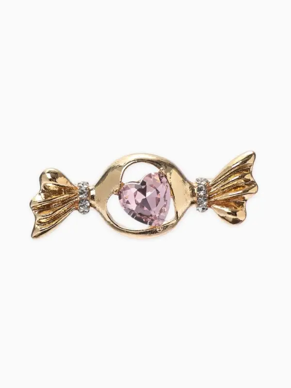 Брошь &laquo;Конфета&raquo; кристалл сердце, цвет розовый в золоте