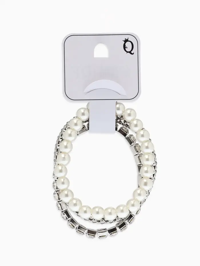 Браслет "Стиль" (набор 3шт) шар №8, со стразинками, тянется, цвет белый в серебре