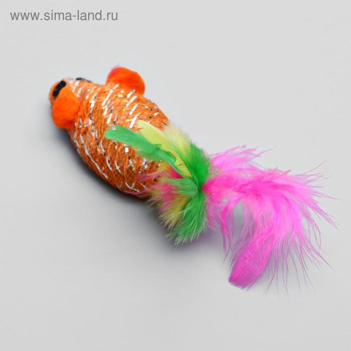 Мышь  Мышь "Праздничная с перьями", 7 см, микс цветов