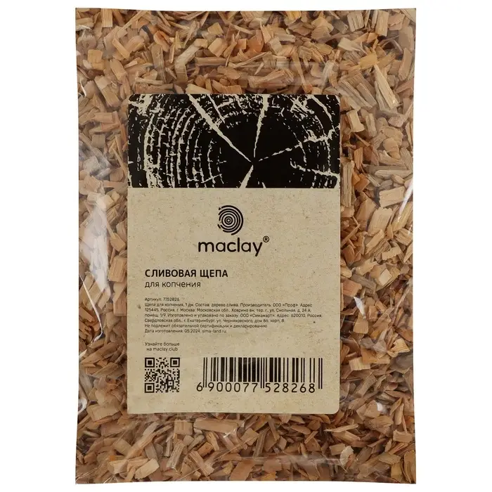 Щепа для копчения maclay &laquo;Слива&raquo;, 200&plusmn;20 г