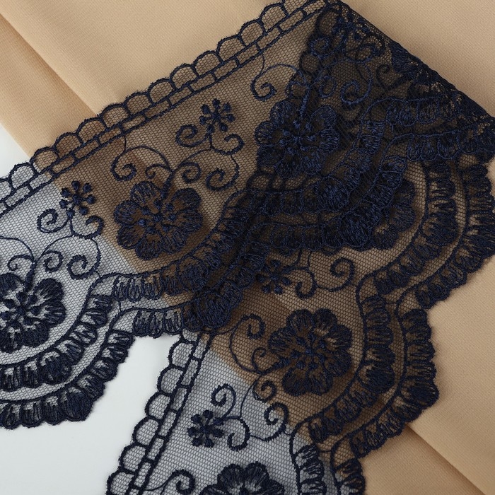 Кружево на сетке, 80 мм × 11 ± 1 м, цвет тёмно-синий Кружево на сетке, 80 мм × 11 ± 1 м, цвет тёмно-синий